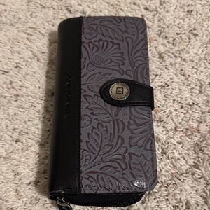 Embossed Stone Mountain Floral Wallet with Black Trim